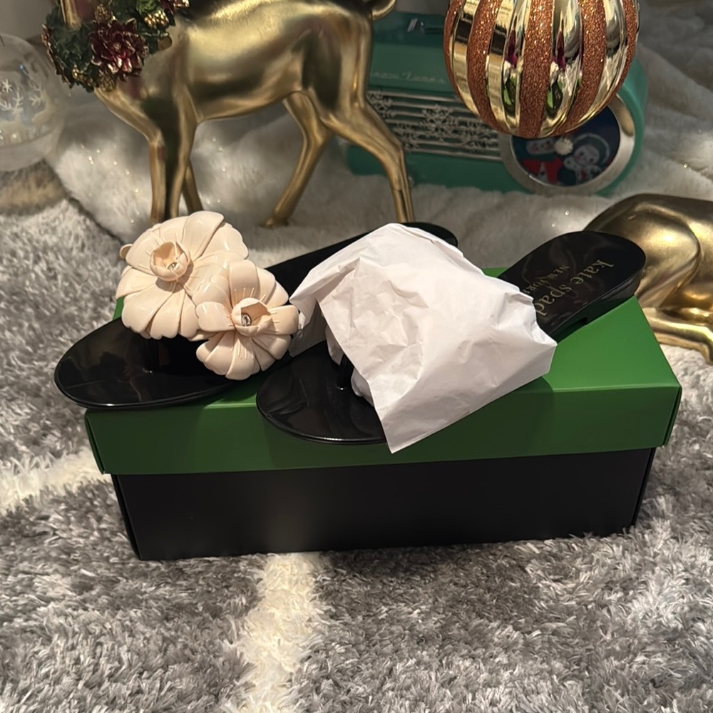 Kate Spade Black Floral Slide Sandals
